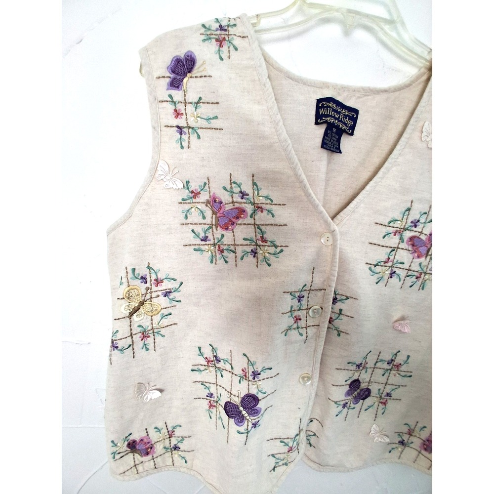 Willow Ridge Vintage Vest Embroidered Flowers And Butterflies Size 1X Cottage - Picture 3 of 8